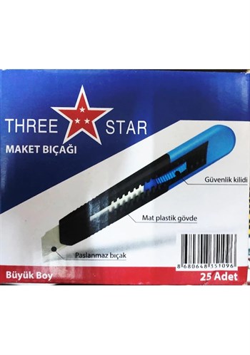 Three Star Güvenlik Kilitli Maket Bıçağı Büyük Boy 1 Adet 